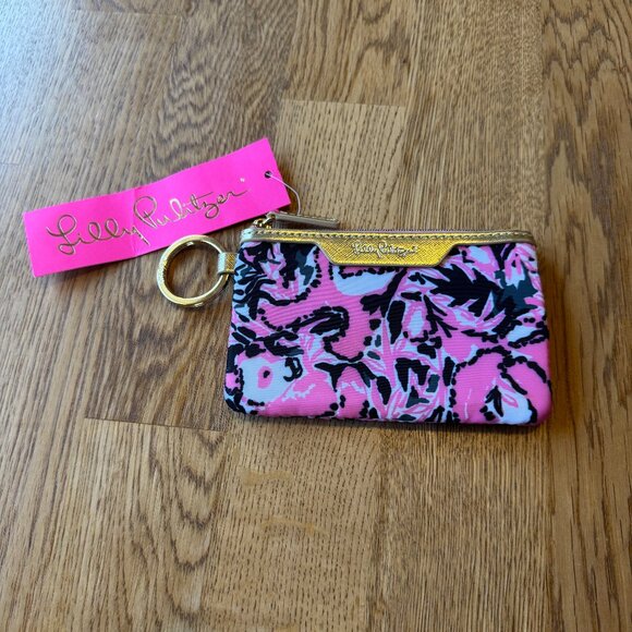 Lilly Pulitzer Key ID Card Case Hibiscus Pink NWT - Picture 1 of 5